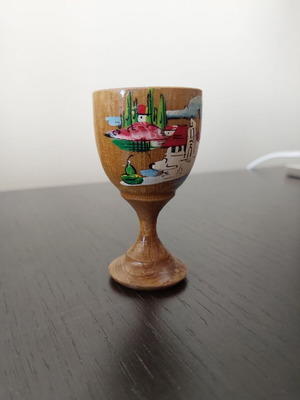 Decorative painted vintage souvenir egg cup from Corfu