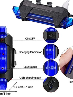 Αντανακλαστικό ποδηλάτου LED USB φρένο μπλε καινούργιο