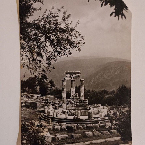 Delphi Tholos postcard used, black and white