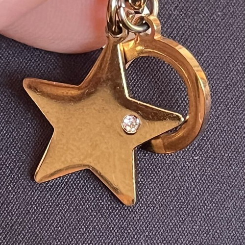 Steel bracelet used with gold tone and star charm with zircon