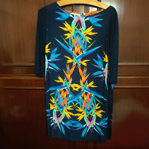 Spring dress blue with pattern like new, size L