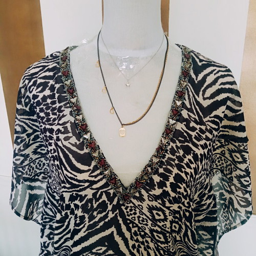 Accessorize Kaftan Tunic Dress zebra print embellished, like new