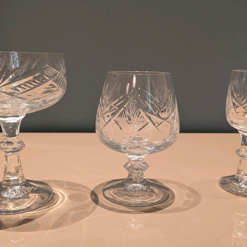 Crystal glass set bar & wine like new, 95 pieces Bohemia style