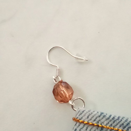 Handmade Earrings 'Βιβλιαράκι Ντενίμ' with Silver Hooks, Blue