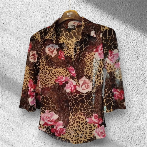 Morgan shirt with animal print and pink roses