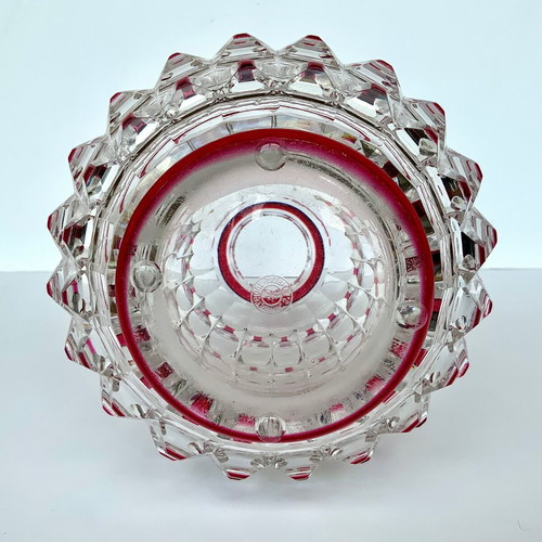 Val Saint Lambert Art Deco vase used, clear and ruby red crystal