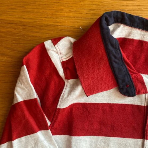 Okaidi Red and White Striped Long Sleeve Polo Shirt, size 152 cm