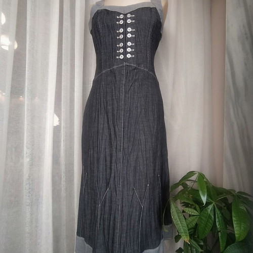 Victorian Edwardian dress Julie Guerlande new, gray denim size 38