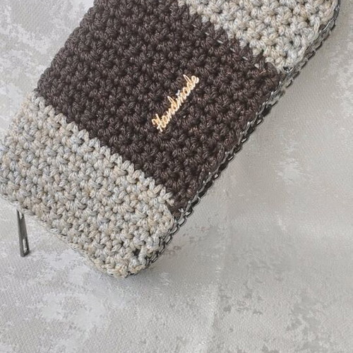 Handmade knitted wallet new, beige brown
