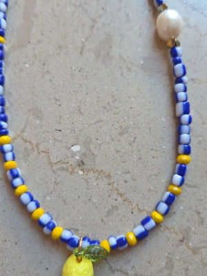 Necklace with lemon and pearl new, handmade with steel clasp and extension