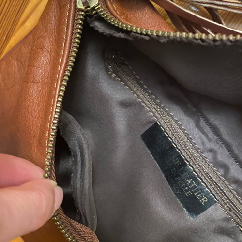 Leather crossbody bag camel brown used with envelope style