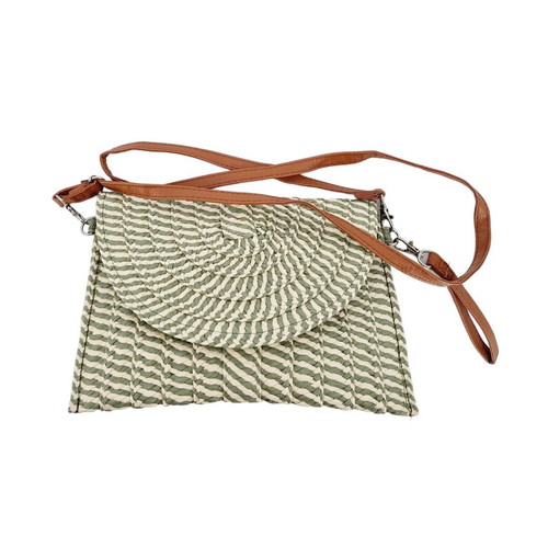 Straw crossbody bag new, beige with pistachio