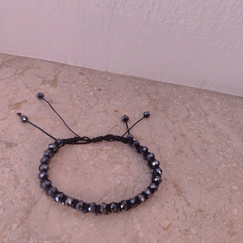 Macrame bracelet like new with black crystal beads