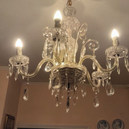 Glass chandelier from the 1960s used, 5 lights