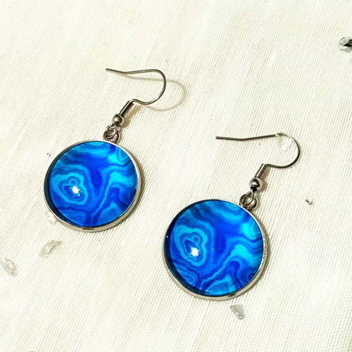 Earrings with cabochon Blue Waters made of stainless steel new