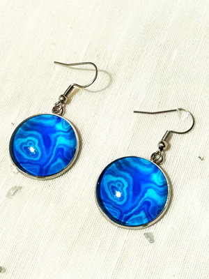 Earrings with cabochon Blue Waters made of stainless steel new