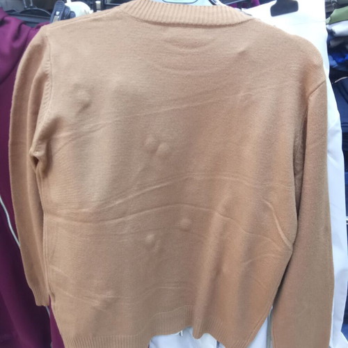 Woolen women's sweater with cherries new, beige brown
