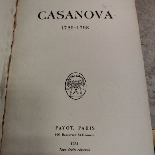 Casanova 1725-1798 by Guy Endore used, French edition 1934 Payot