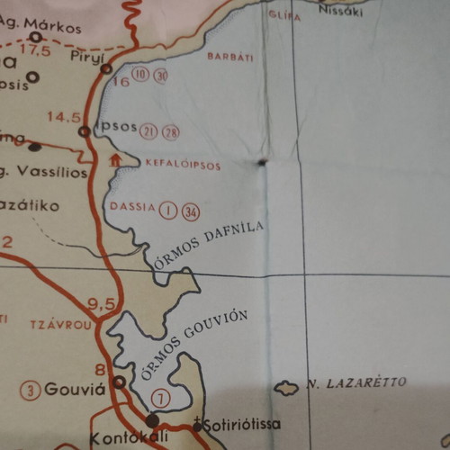 Corfu road and tourist map used, 1971 edition