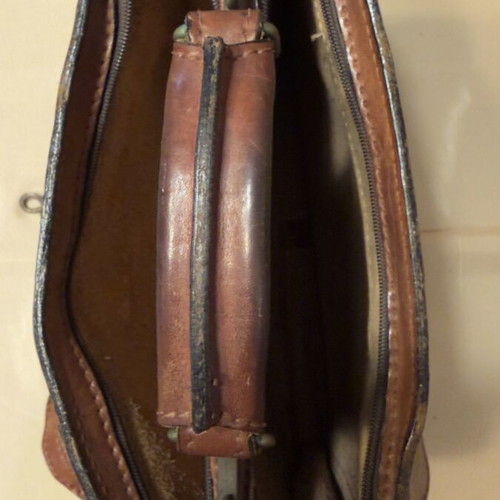 Leather briefcase used, brown, genuine leather