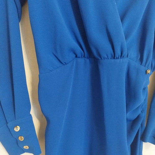 Regalinas dress S blue wrap with gold buttons new