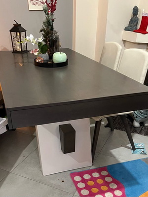 Dining set with four chairs, solid wood, extendable