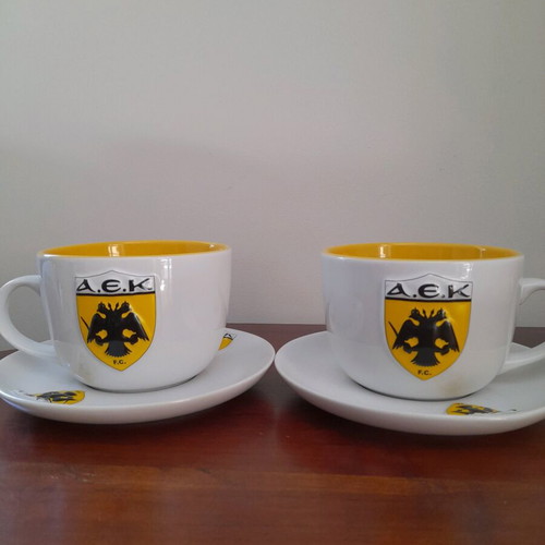 Ceramic breakfast set with embossed AEK crest new
