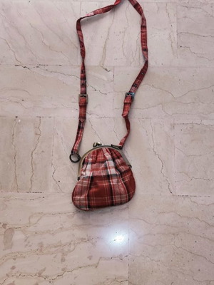 Women's crossbody bag used, small plaid burgundy