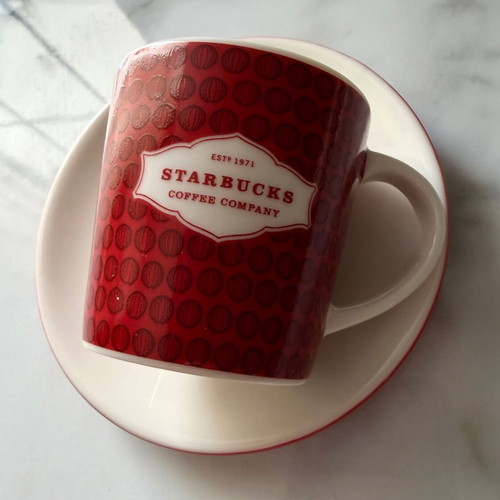 Starbucks coffee cup new, red with porcelain saucer