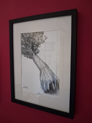 Boyan Donev Storm Drawing like new, framed on black wood and glass