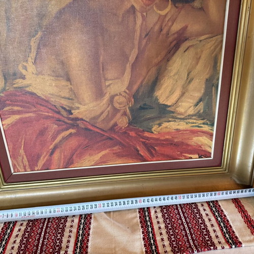 Vintage painting Gypsy Girl by Charles Roka with golden frame like new