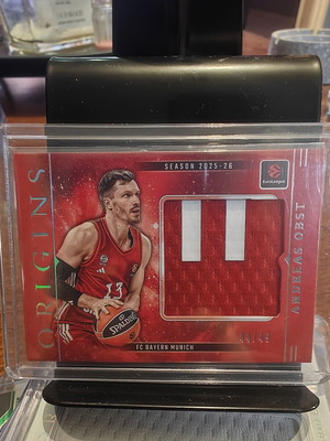 2025-26 Panini Origins EuroLeague Jumbo Materials Red Parallel Basketball Card Andreas Obst FC Bayern Munich