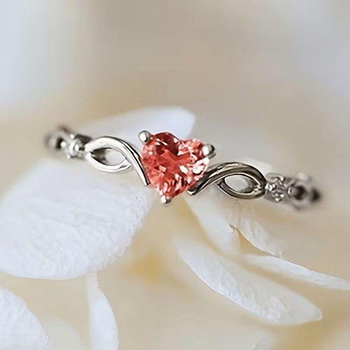 Elegant women's engagement ring with zircon heart, gold plated, new