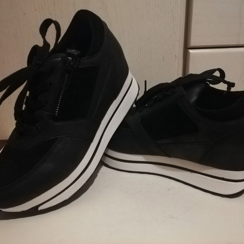 Sneakers size 38 new, leatherette and suede, black and white