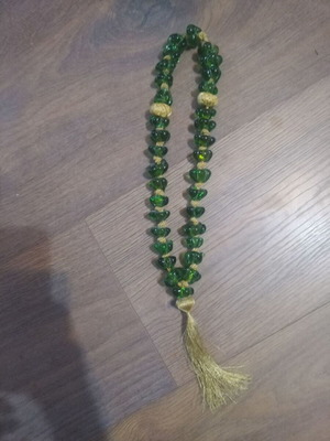 Decorative Handmade Komboloi with Green Glass Beads and Gold Tassel like new