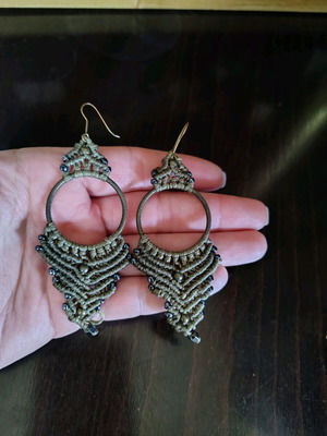 Macrame earrings hanging women's new green handmade
