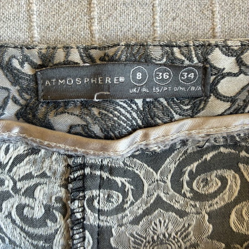 Atmosphere Textured Jacquard Brocade Trousers luxury size S black grey floral damask