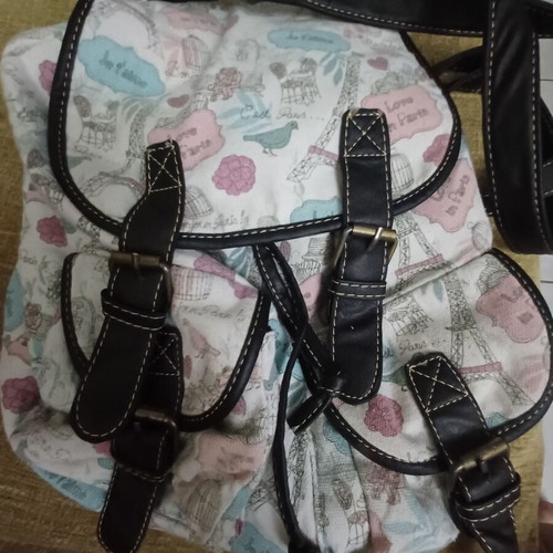 Back bag used with Paris theme, colorful fabric