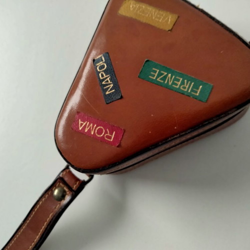 Vintage Italian leather travel wallet with mirror used