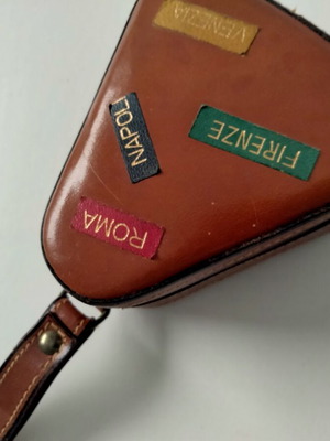 Vintage Italian leather travel wallet with mirror used