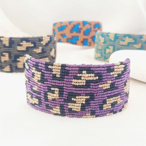 Handmade Macrame Bracelet Animal Print Boho Statement Cuff new