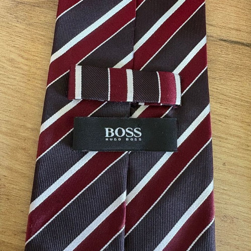 Hugo Boss silk tie, burgundy and brown striped