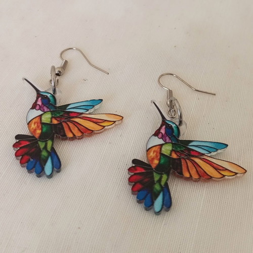Hummingbird Earrings new, colorful plexiglass