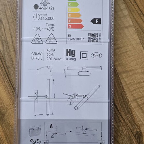 LED bathroom light 40cm new, cold white 6500K, 6W