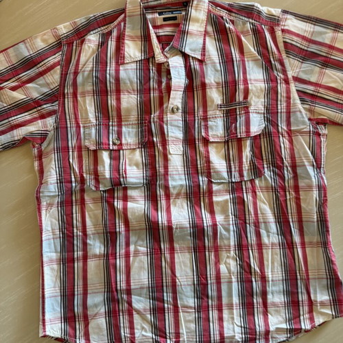 Glou men's red and white plaid cotton shirt XL like new