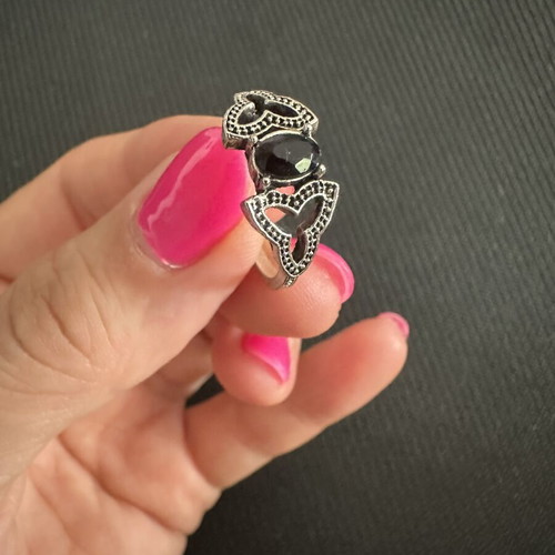 Gothic antique ring with black stone vintage design, like new