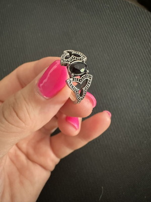 Gothic antique ring with black stone vintage design, like new