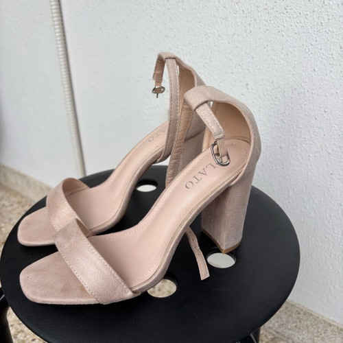 Plato beige suede women's sandals with 10cm block heel like new, size 39