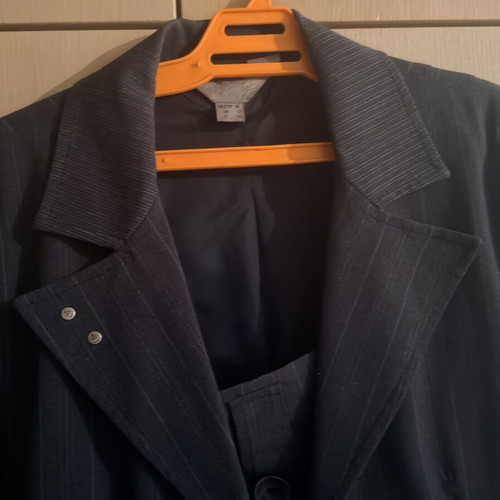 A-Style women's professional suit set, jacket and skirt, grey pinstripe, size M