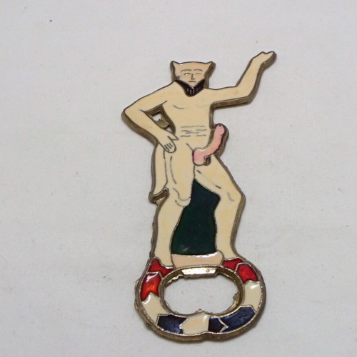 Bottle opener with enamel and brass satyr shape vintage 70's like new